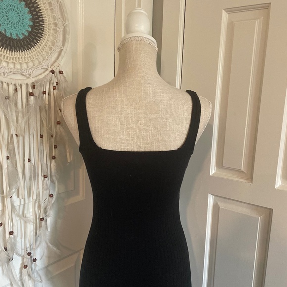Wild Fable Black Ribbed Bodycon Midi Dress with Square Neck & Side Slit, Size XS - Picture 6 of 10